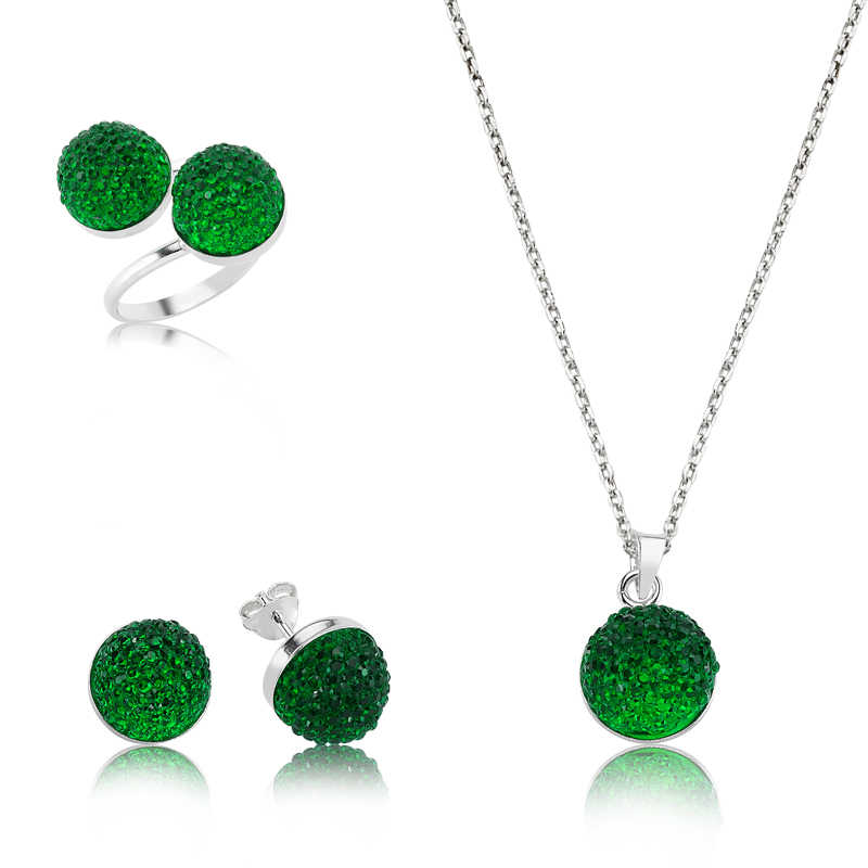 925 Ayar Gumus Yesil Kristal Set