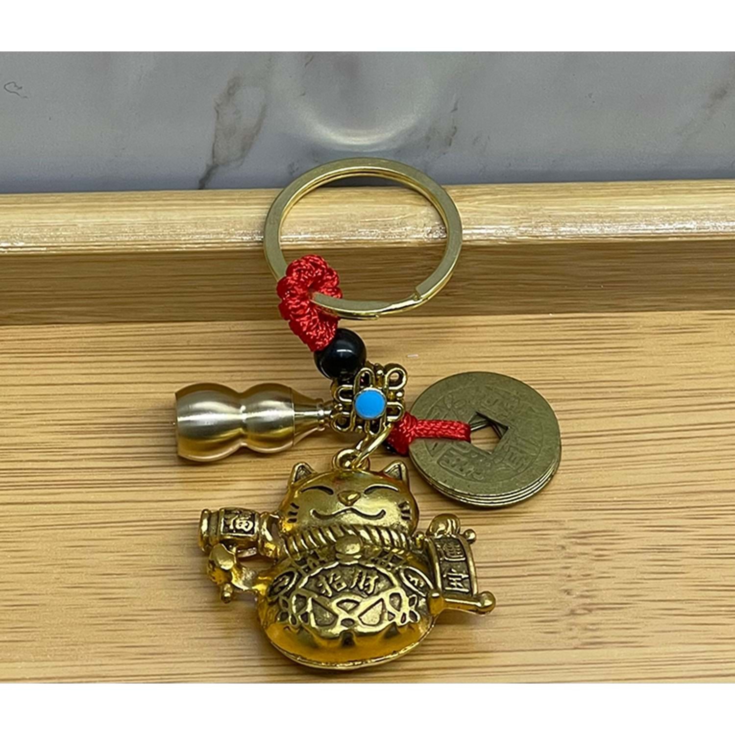 Metal Sans Ve Bereket Kedisi Anahtarlik