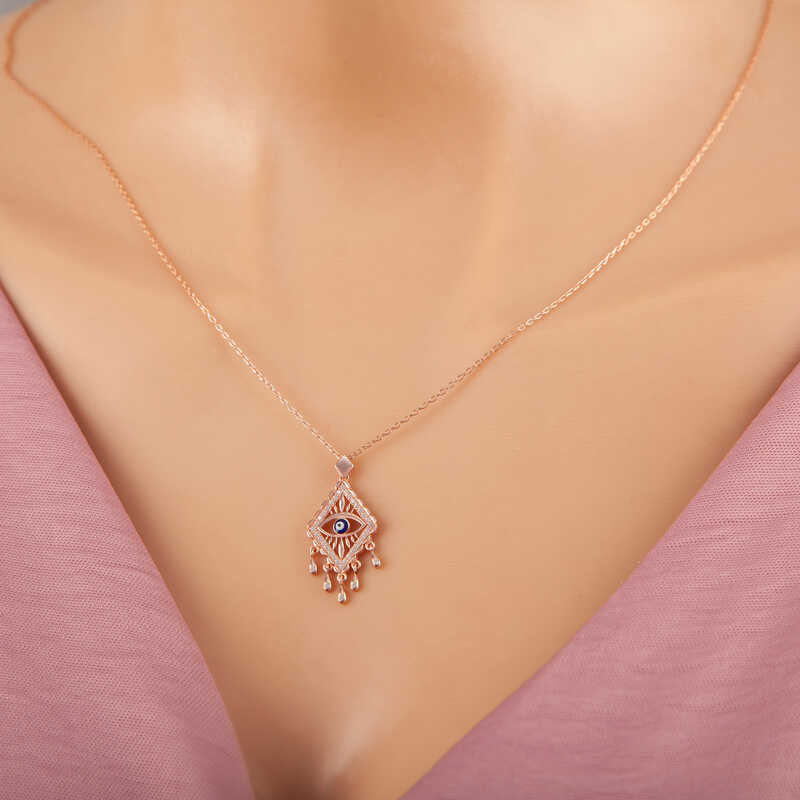 925 Ayar Gumus Rose Nazarli Goz Kolye