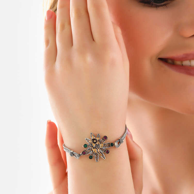 925 Ayar Gumus Cicek Otantik Kadin Bileklik