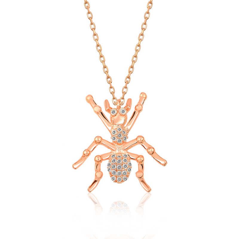 925 Ayar Gumus Rose Orumcek Kadin Gumus Kolye