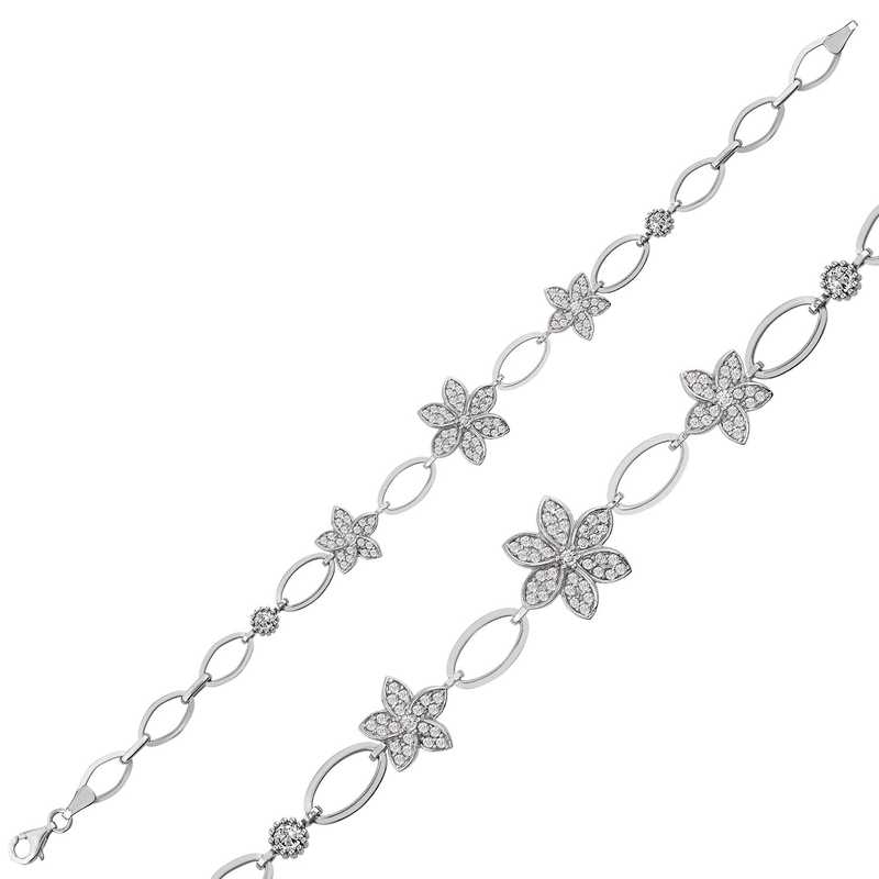 925 Ayar Gumus Cicekli Bileklik