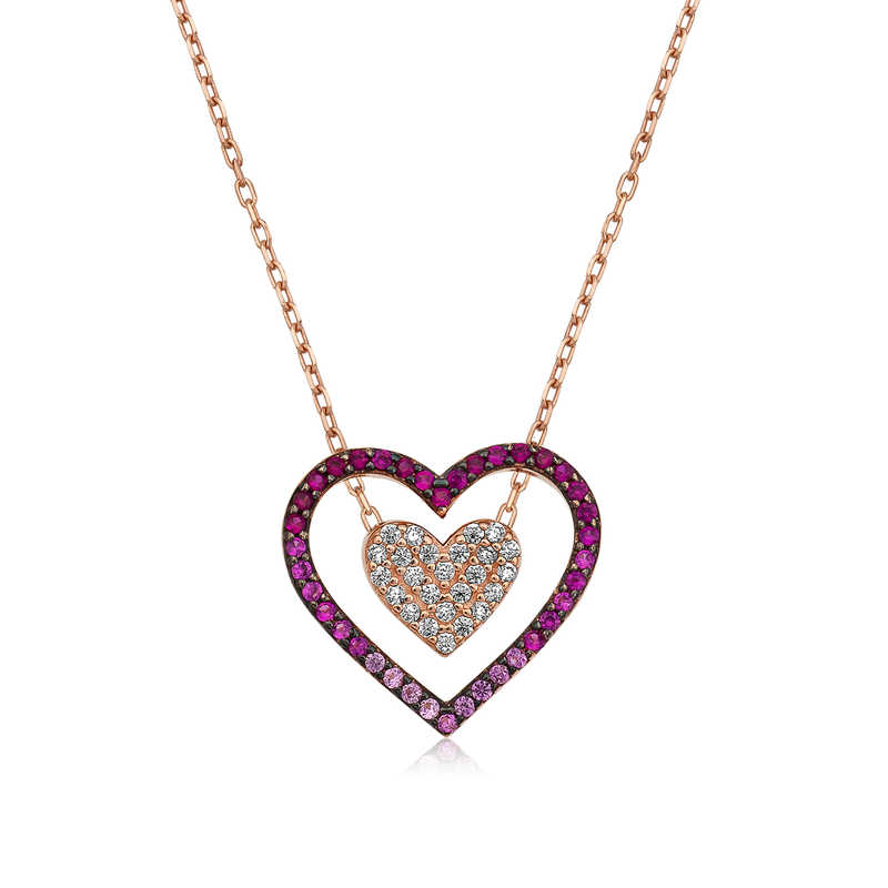 925 Ayar Gumus Iki Kalp Kadin Gumus Kolye