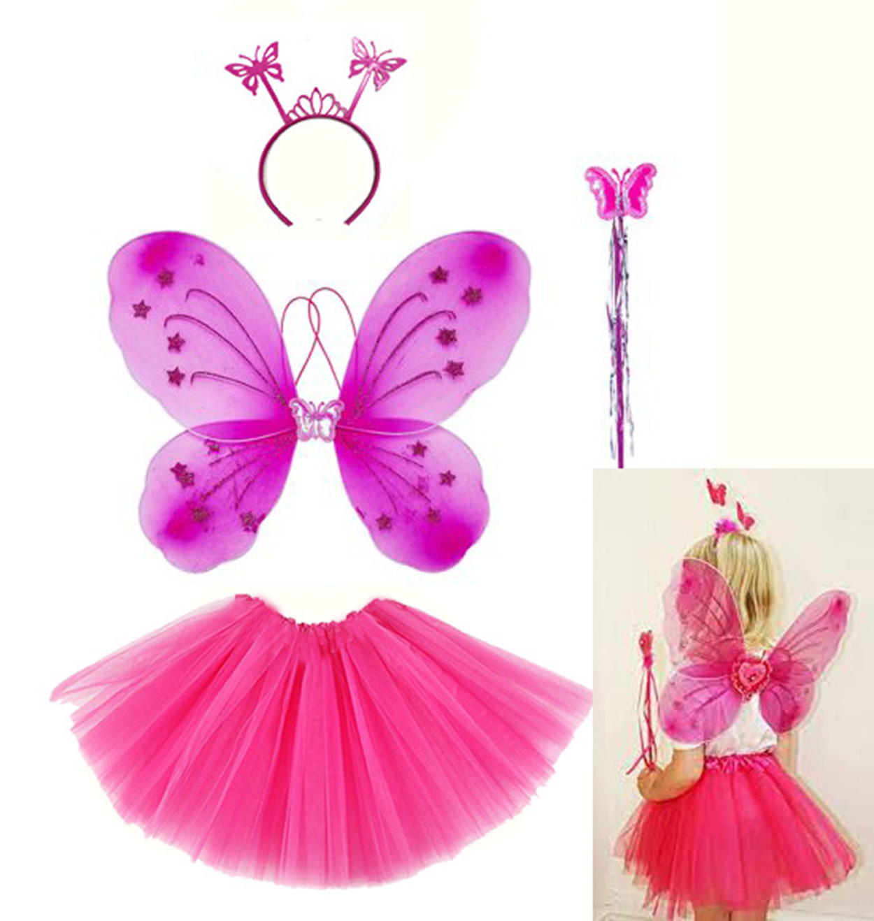 Fusya Kelebek Kostumu - Fusya Kelebek Kostum Aksesuar Seti 4 Parca
