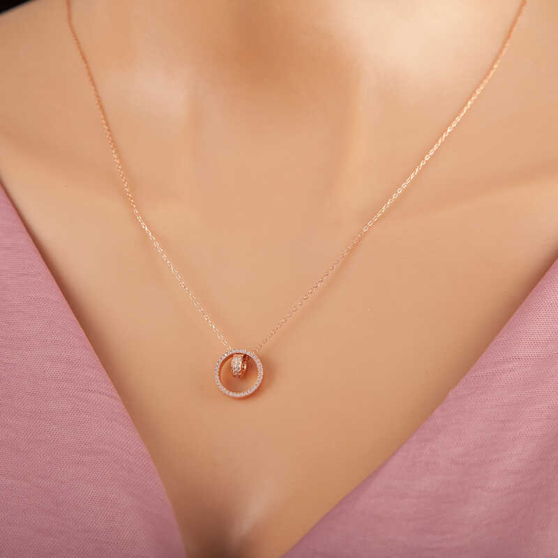 925 Ayar Gumus Rose Ic Ice Gecmis Halka Kadin Kolye