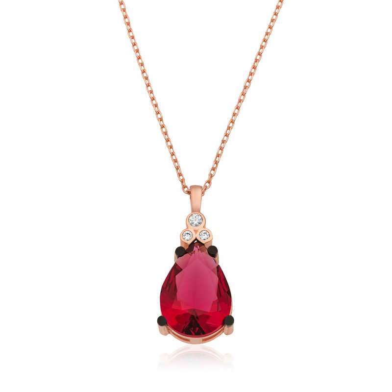 925 Ayar Gumus Kirmizi Topaz Damla Kolye