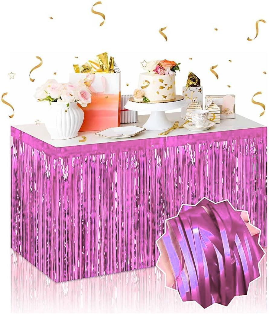 Kendinden Yapiskanli Pembe Metalize Puskullu Masa Etegi – 75 x 275 cm Parti Suslemesi