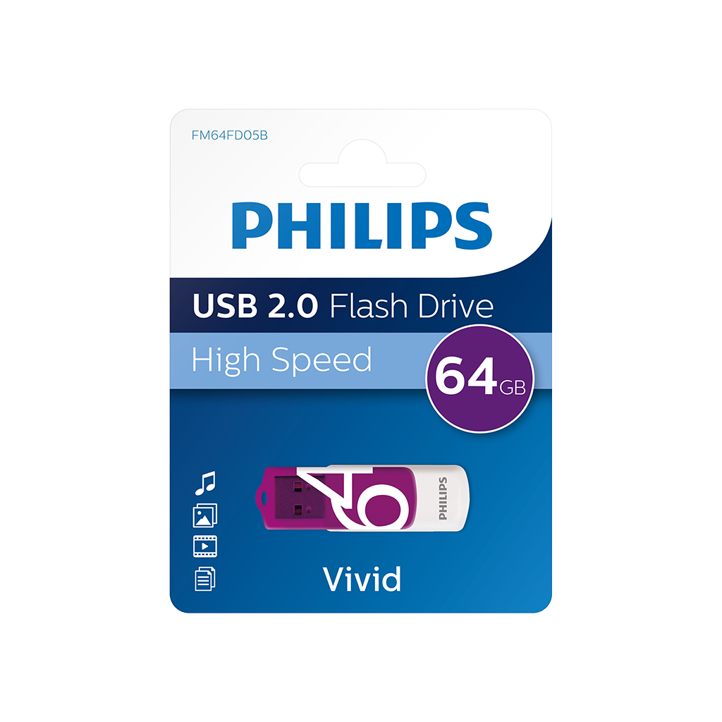 PHILIPS FM64FD05B, 64GB, USB 2.0, Vivid, Mor, Flash Disk