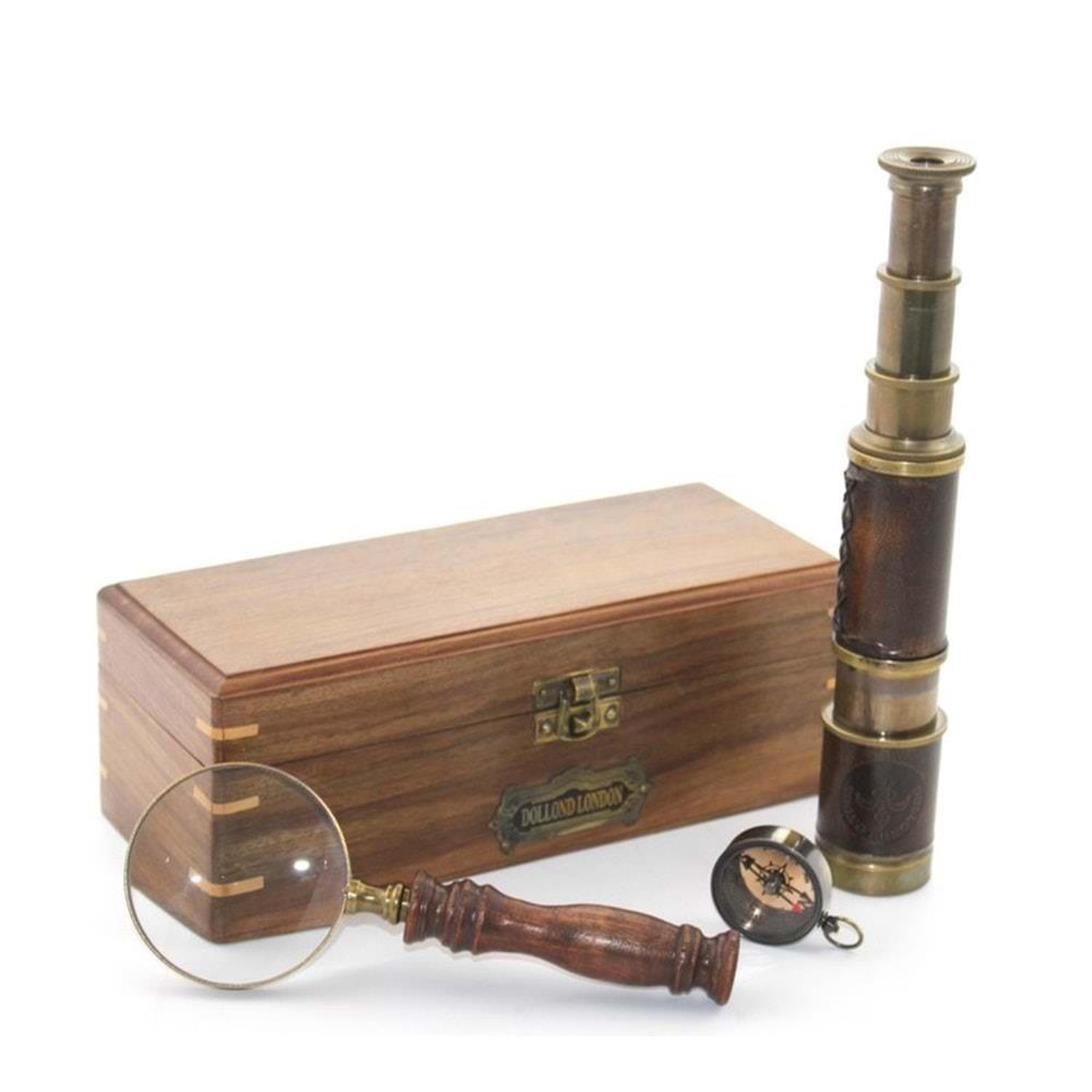 Ahsap Kutu Pirinc Pusula Durbun Buyutec Seti