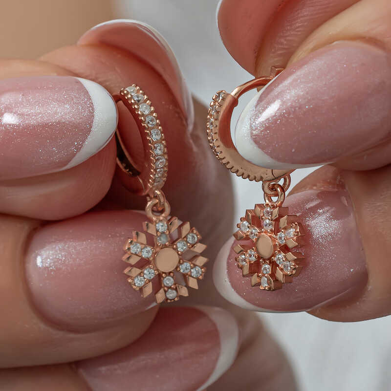 Gumus Sallantili Rose Kar Tanesi Kadin Kupe