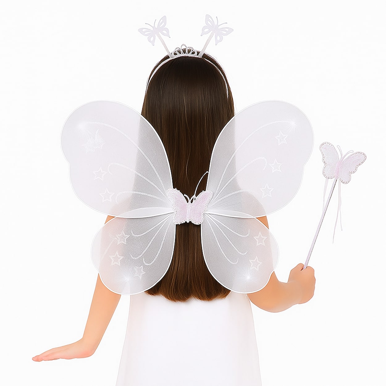 Beyaz Kelebek Kiz Seti – 50 cm Kelebek Kanadi, Tac ve Asa