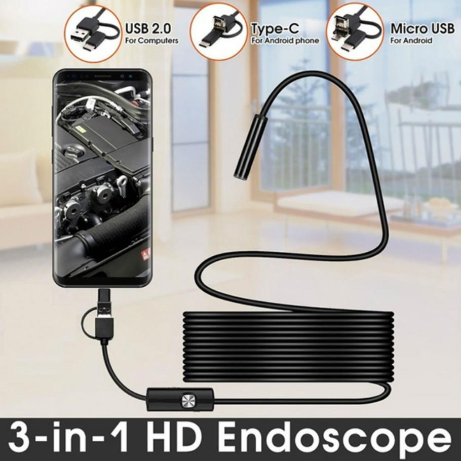 Endoskop 3 in 1 Yilan Kamera USB Micro Usb Type-C 5M Sert Kablo