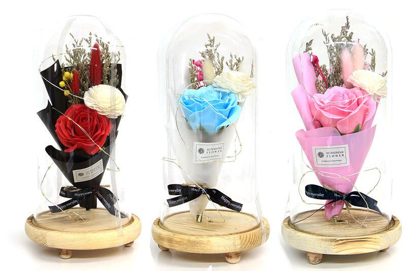 Fanus Gul 28/14cm Cam Fanus Led Isikli Hediyelik