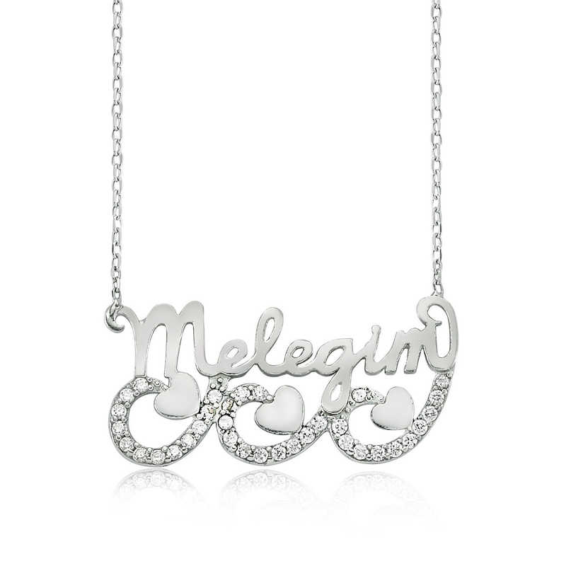 925 Ayar Gumus Melegim Yazili Kalpli Kadin Gumus Kolye
