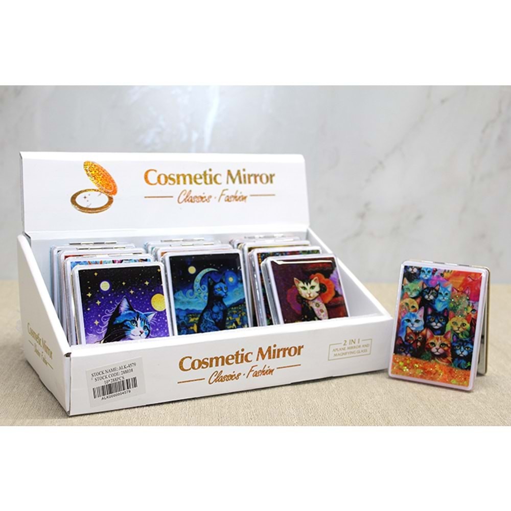 Hareketli Sulu Detayli Kedi Figurlu El Aynasi