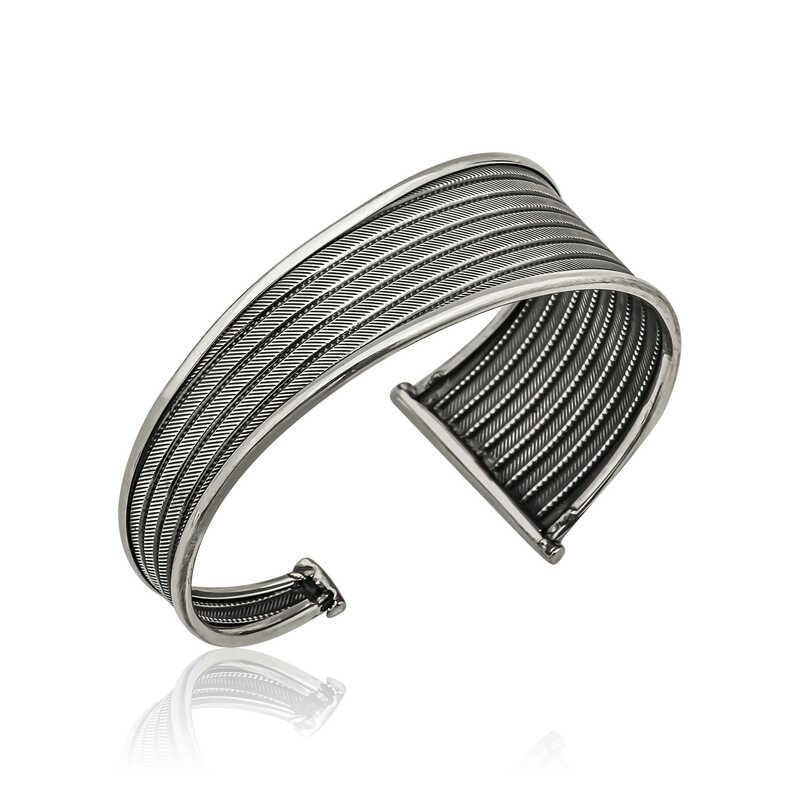 925 Ayar Gumus Eskitme Desenli Bilezik