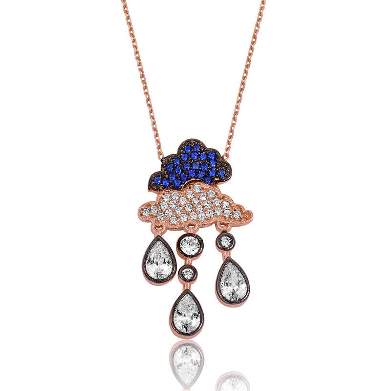 925 Ayar Gumus Yagmur Bulutu Kadin Gumus Kolye