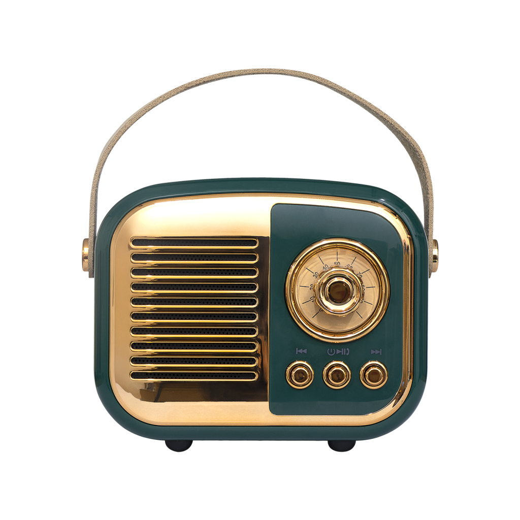 MIKADO MD-24BT, Echoes, Yesil, 3W, Tasinabilir, USB/TF Kart/Bluetooth, 800mAh, Klasik Retro Muzik Kutusu