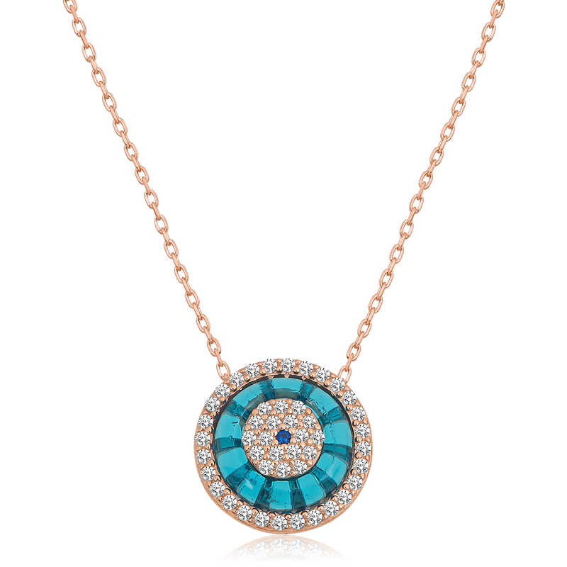 925 Ayar Gumus Rose Camgoz Nazar Kadin Gumus Kolye