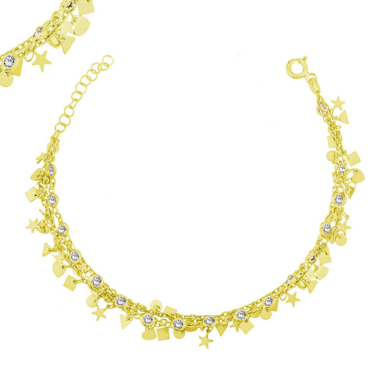 925 Ayar Gumus Gold Sans Bileklik