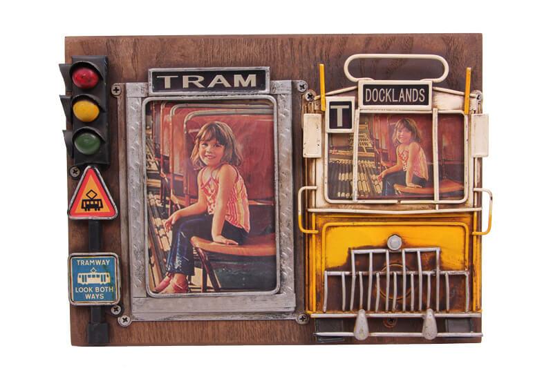 Dekoratif Metal Cerceve Tramvay Dekorlu Vintage Ev Ofis Hediyelik