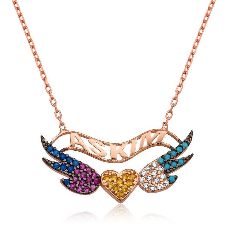 925 Ayar Gumus Kanatli Kalp Kadin Gumus Kolye