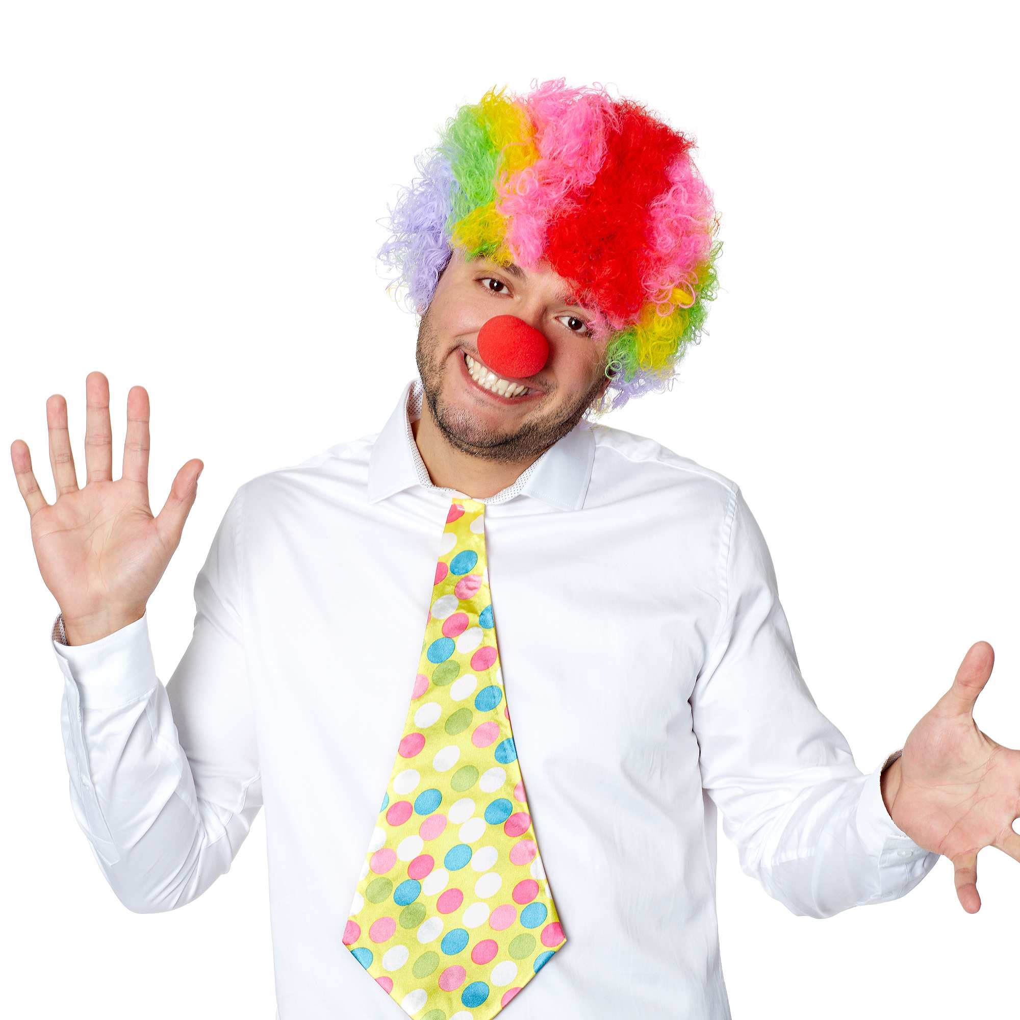 Rengarenk Kivircik Afro Bonus Peruk 110 Gr ve Kirmizi Burun Seti