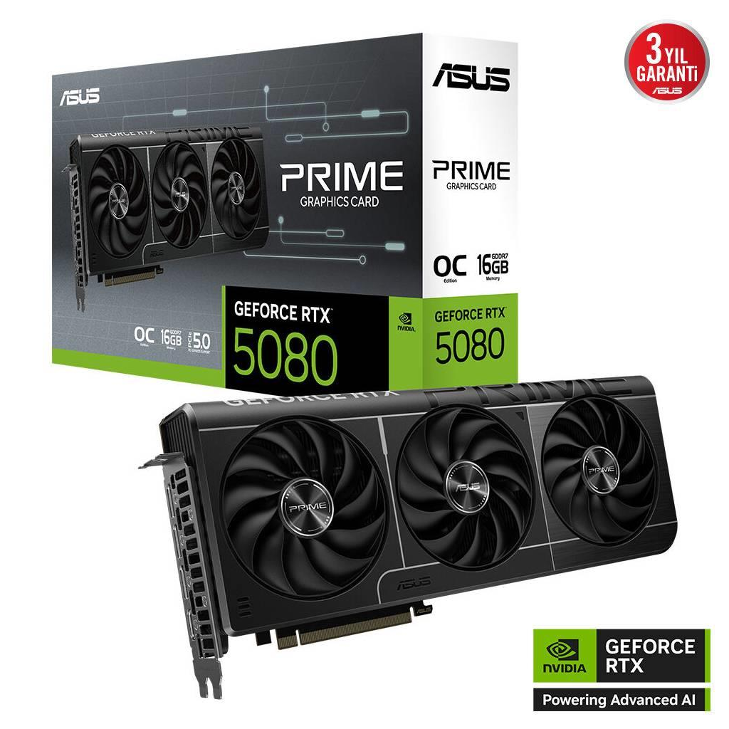 ASUS PRIME-RTX5080-O16G, 16Gb, 256Bit, GDDR7, 1xHDMI, 3xDP GAMING Ekran Karti