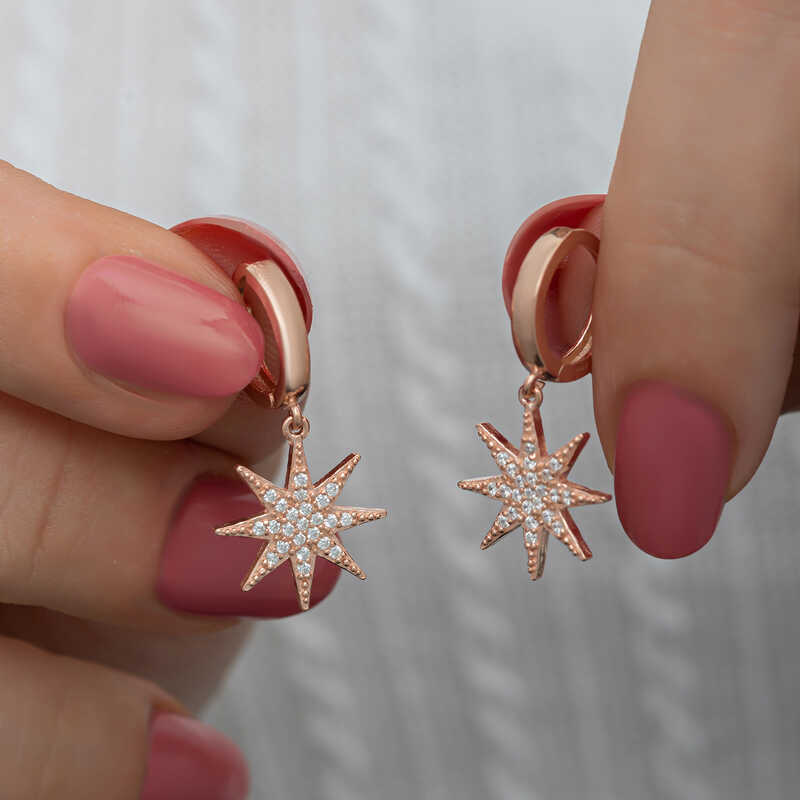 Gumus Rose Sallantili Kutup Yildizi Kadin Kupe