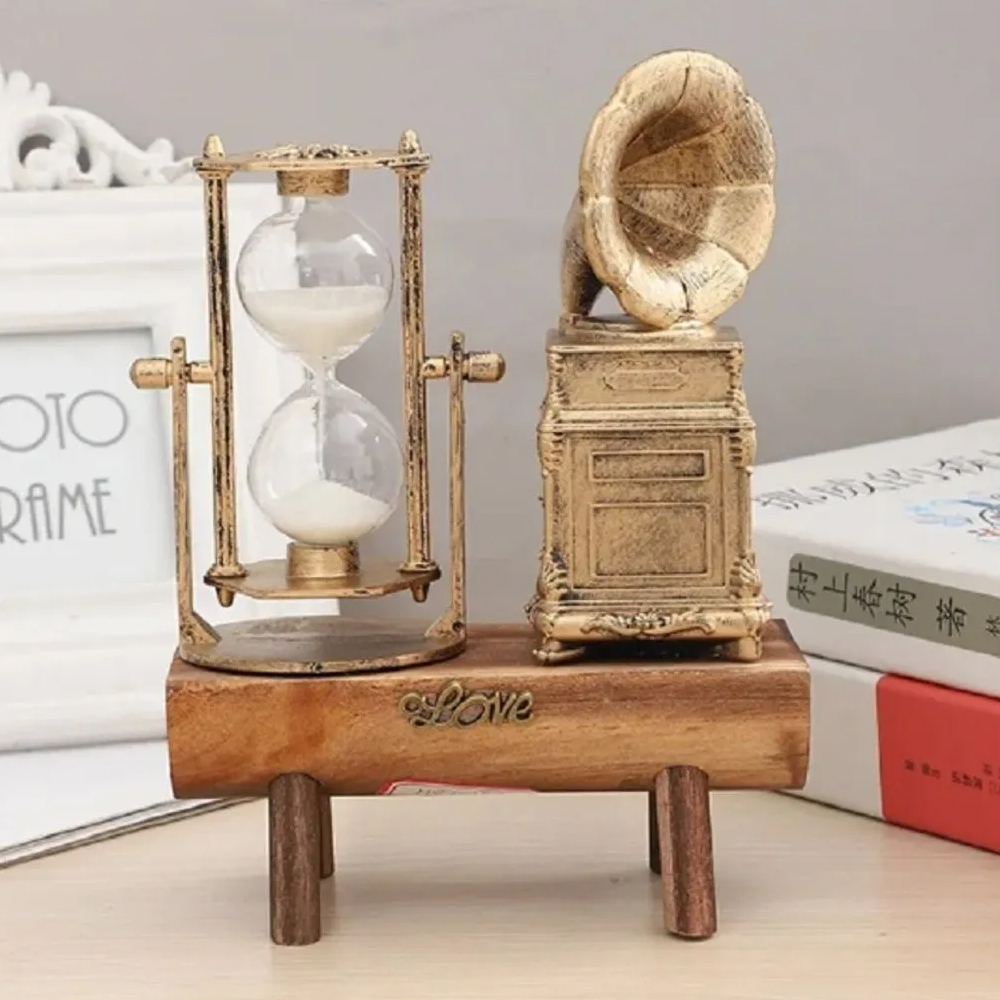 Nostaljik Gramafon Tasarimli Kum Saati