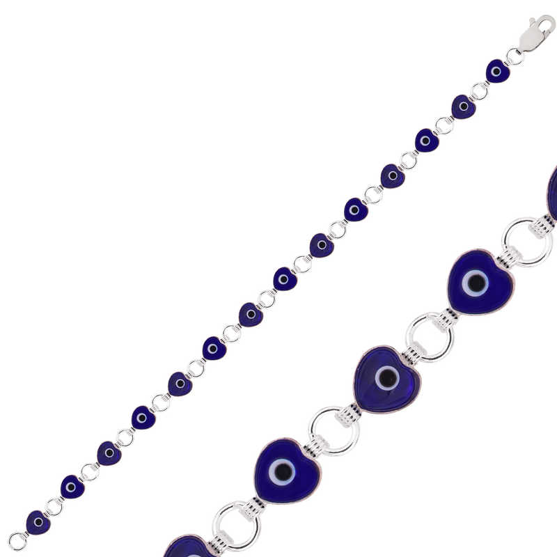 925 Ayar Gumus Kalp Nazar Bileklik