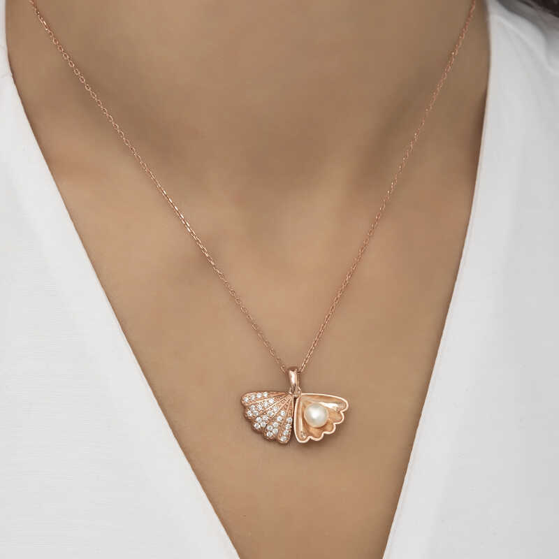 925 Ayar Gumus Incili Istiridye Kadin Gumus Kolye