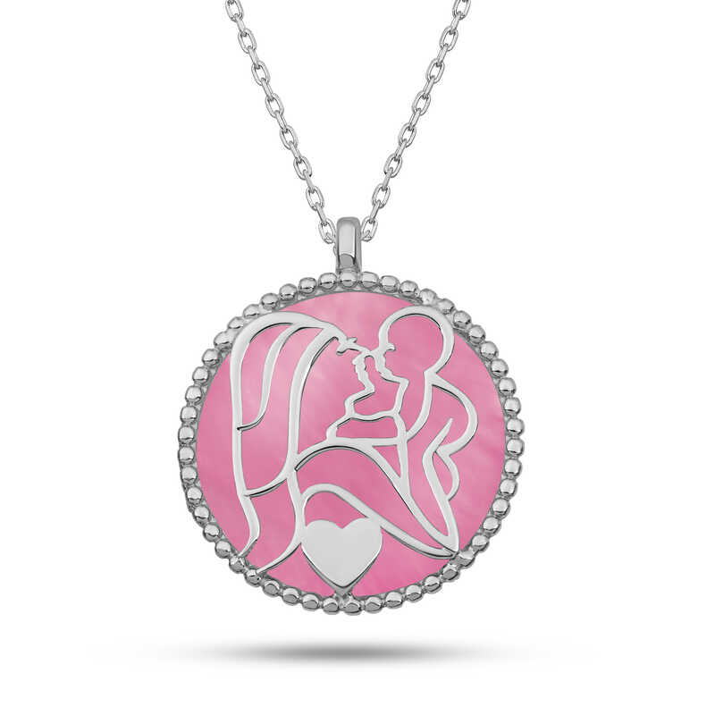 Gumus Pembe Sedef Tasli Anne Cocuk Sevgisi Kolye