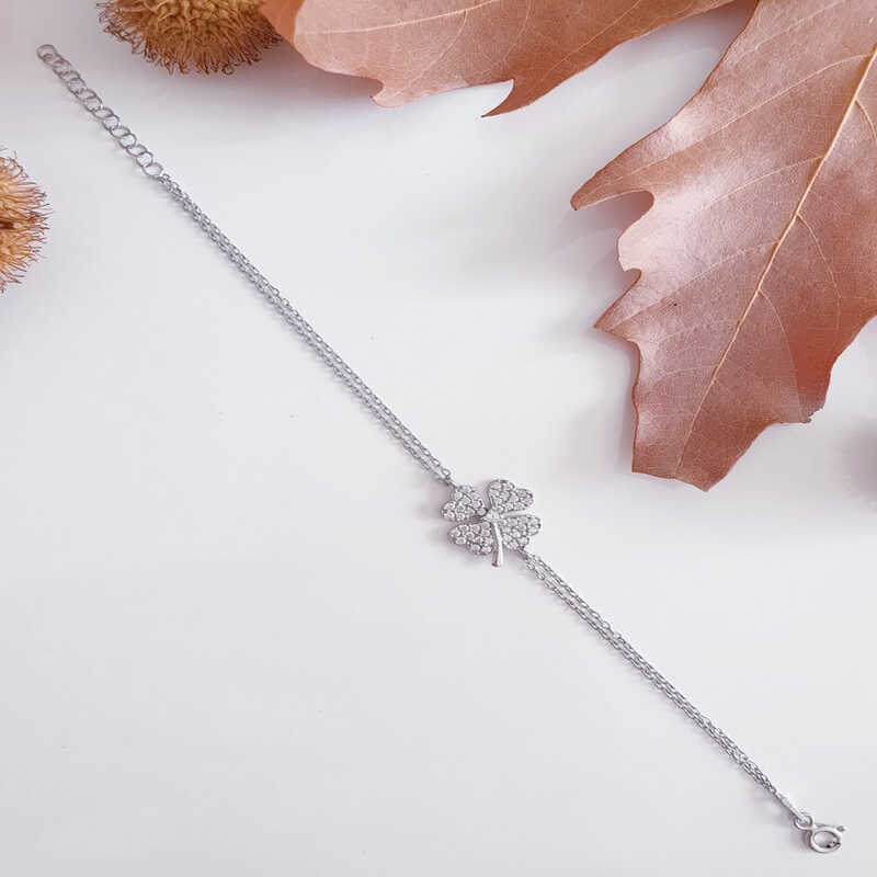 925 Ayar Gumus Kalpli Yonca Kadin Bileklik