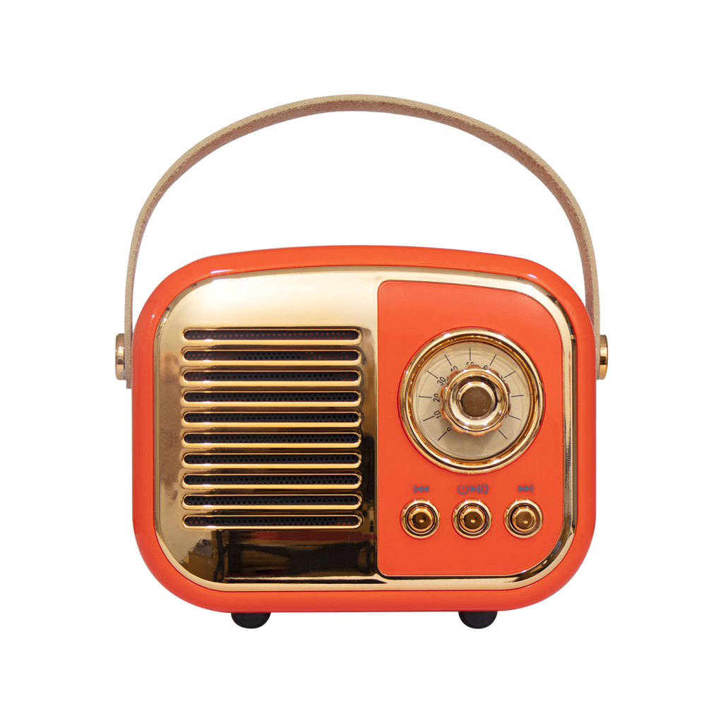 MIKADO MD-24BT, Echoes, Turuncu, 3W, Tasinabilir, USB/TF Kart/Bluetooth, 800mAh, Klasik Retro Muzik Kutusu