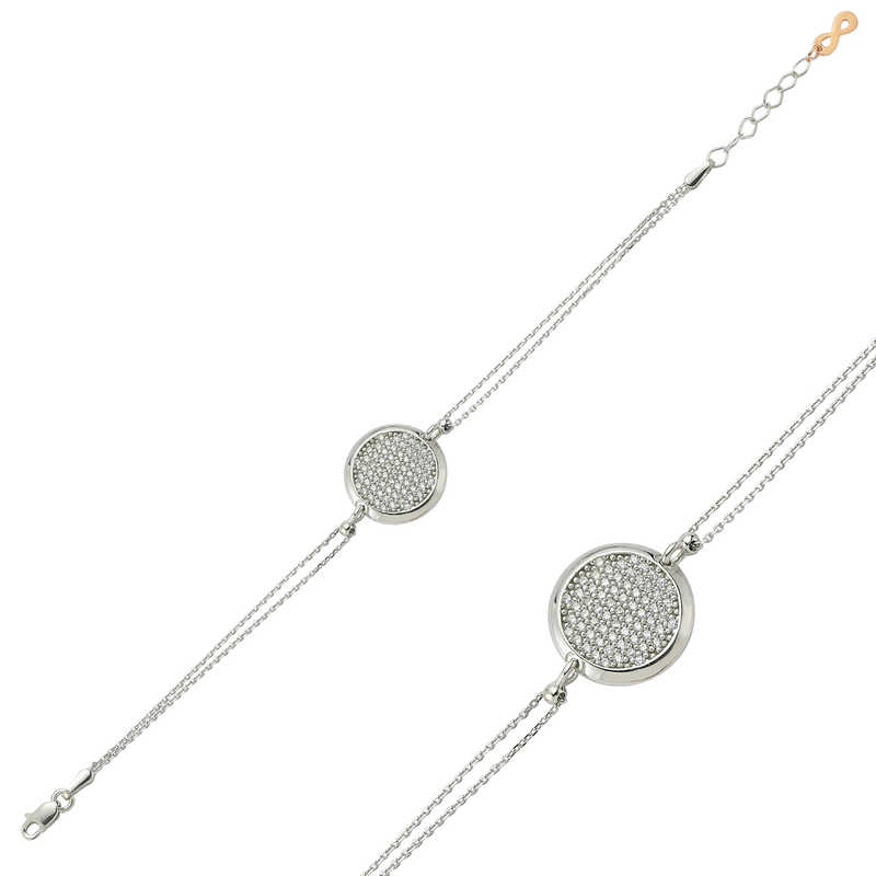 925 Ayar Gumus Beyaz Tasli Yuvarlak Bileklik