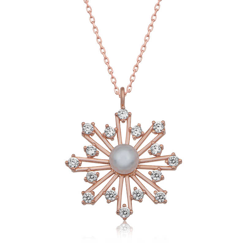 925 Ayar Gumus Rose Incili Kar Tanesi Kadin Gumus Kolye