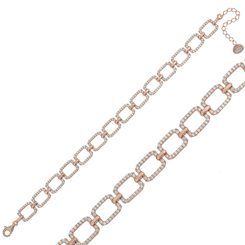 925 Ayar Gumus Rose Kare Tasli Bileklik