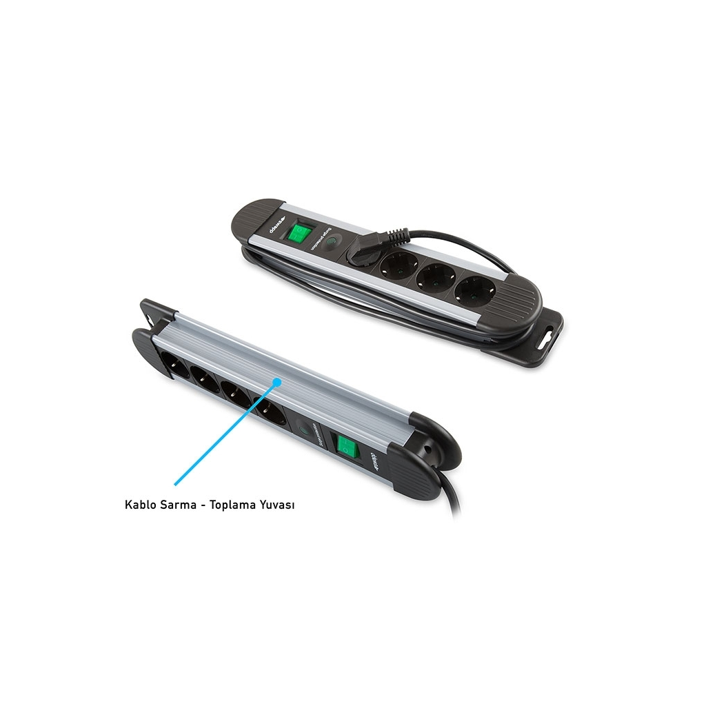 S-LINK Swapp SPGKS03, 3 Soket, Akim Korumali Priz, 1.5Mt Kablo, 900 Joule (Gri) %100 Bakir