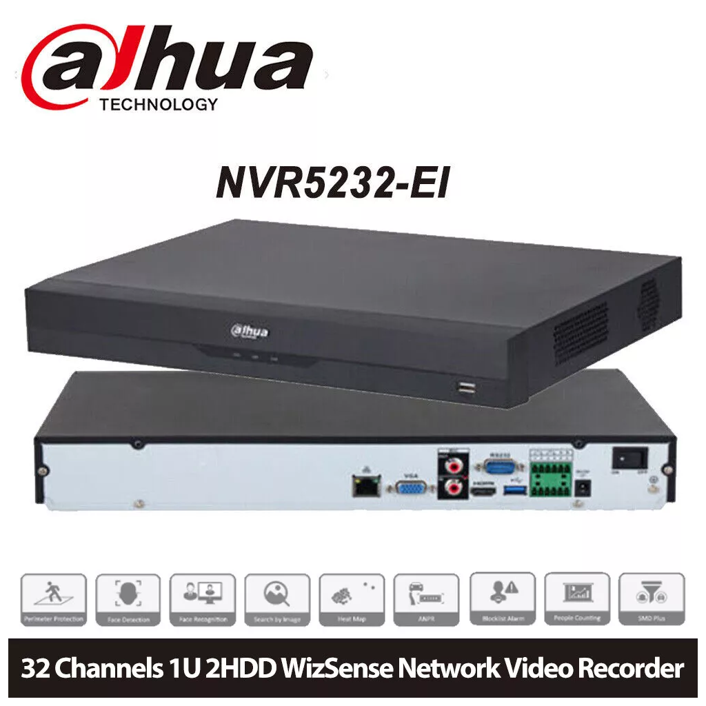 DAHUA  NVR5232-EI, 32Kanal, 12Mpix, H265+, 2 HDD Destegi, 1080P Kayit, 320Mbps Bant Genisligi, NVR