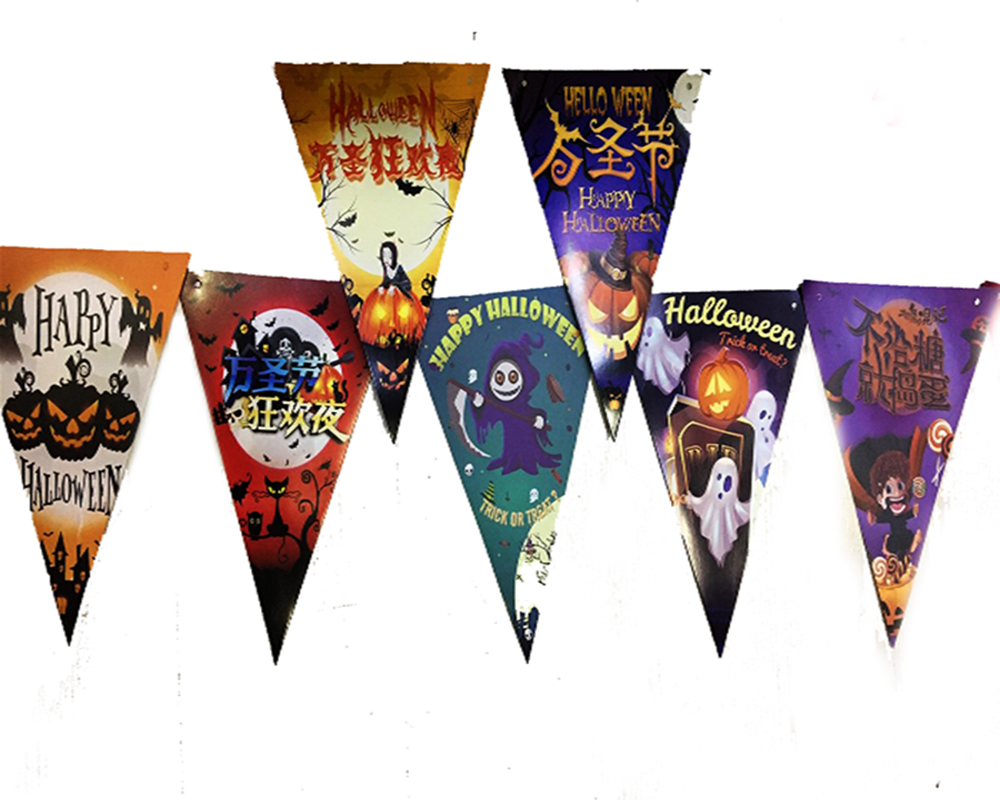 Parti Luks Baskili Ucgen Model Halloween Banner Sus Bayrak 8 li