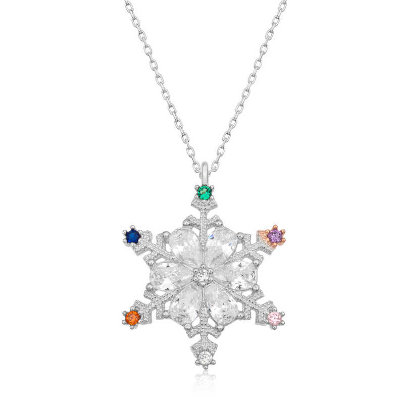 925 Ayar Gumus Renkli Tasli Kar Tanesi Kadin Gumus Kolye
