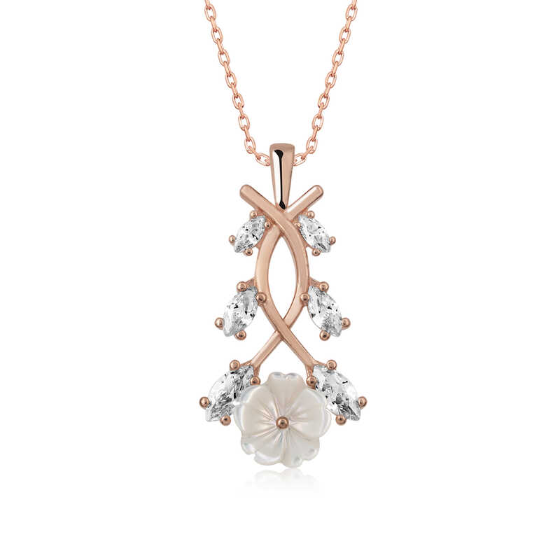 925 Ayar Gumus Rose Bahar Cicegi Gumus Kolye