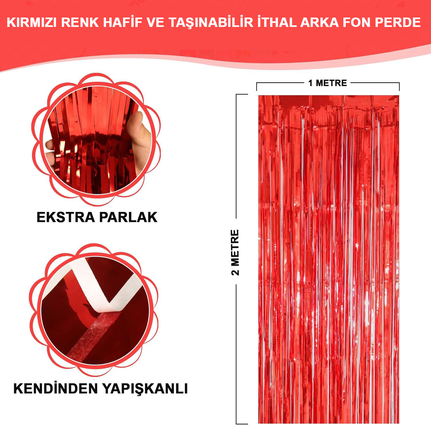 Kirmizi Renk Ekstra Metalize Parlak Sacakli Arka Fon Perde Ithal A Kalite 1x2 Metre