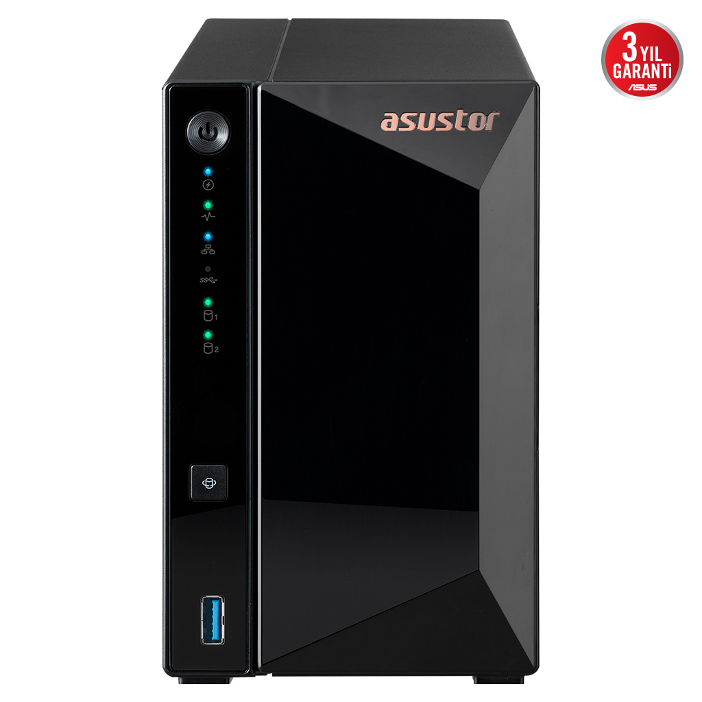 ASUSTOR AS3302T V2, 2Gb DDR4 Ram, 2 Yuvali (2x20TB Destek), 1x2.5GbE Network, 3xUSB 3.2, Tower NAS (Yedekleme) Cihazi