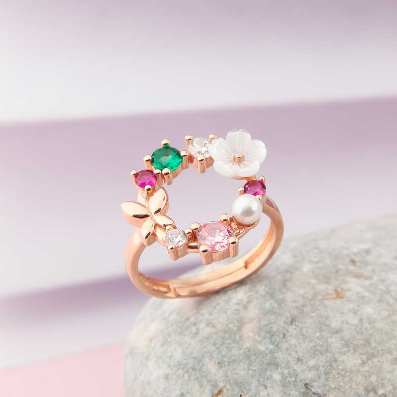 Gumus Ayarlanabilir Rose Manolya Cicegi Kadin Yuzuk