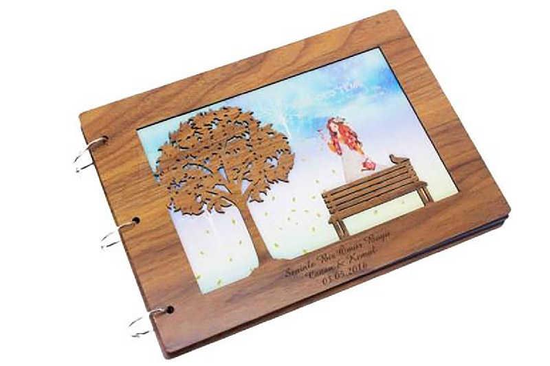 Album Ahsap Kapakli Yatay Temali Dekoratif Hediyelik