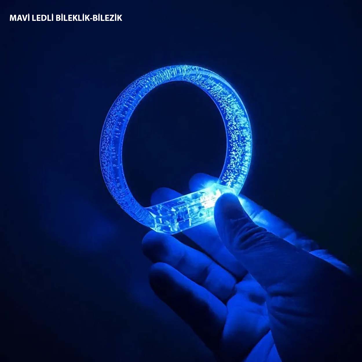 Mavi Led Isikli Baski Yapilabilen Pilli Bileklik Bilezik 1,5 cm Genislik