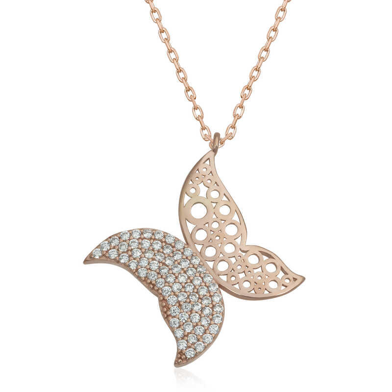 925 Ayar Gumus Kelebek Kadin Gumus Kolye