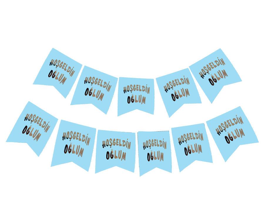 Hosgeldin Oglum Yazili Mavi Uzeri Gumus Yeni Dogan Bebek Dogum Susu Afis Bayrak Flama 2.2 Metre